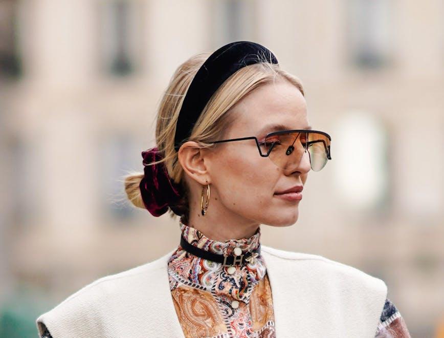 arts culture and entertainment,celebrities,fashion,street style paris clothing apparel person human glasses accessories necklace jewelry headband hat