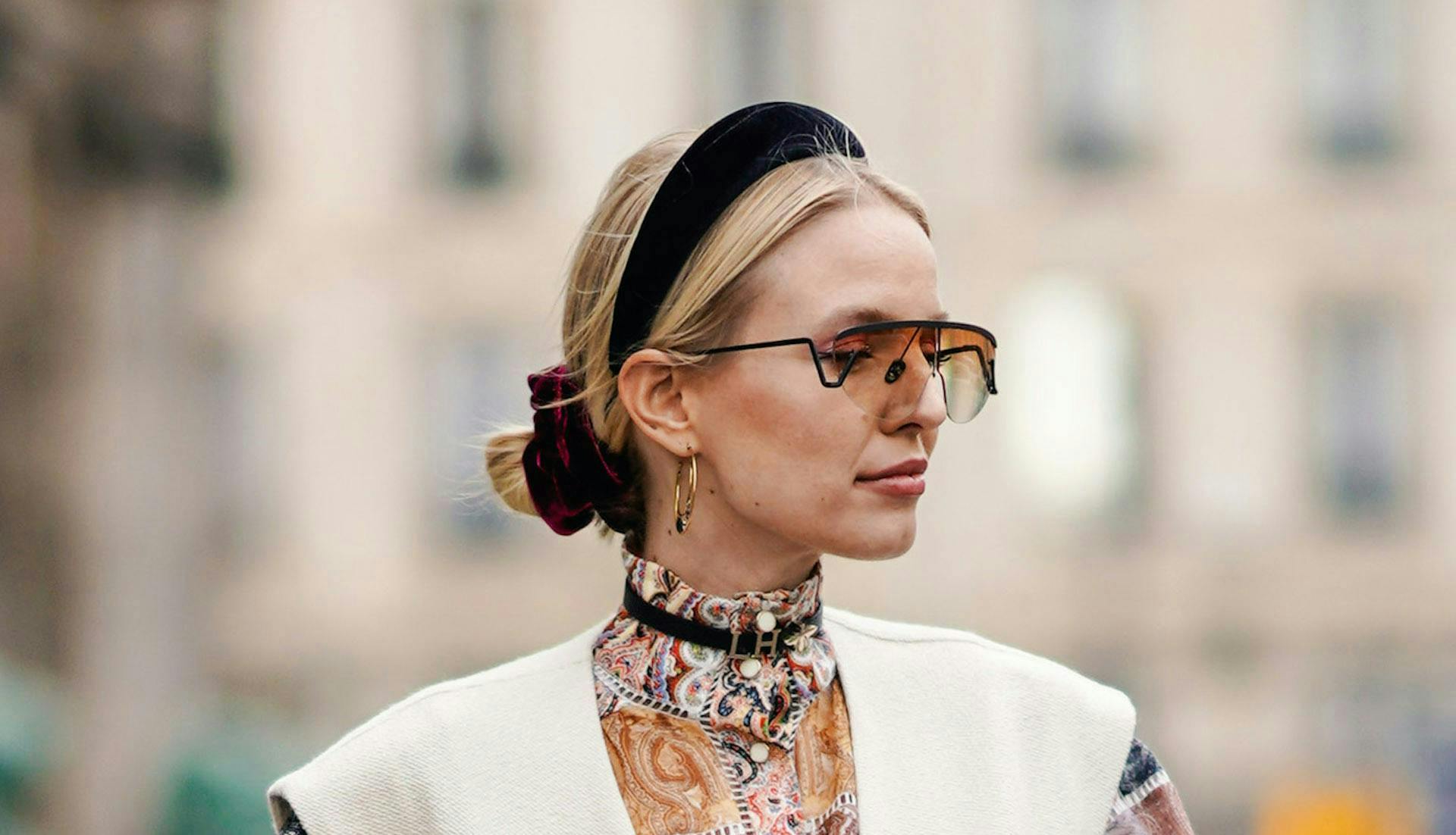 arts culture and entertainment,celebrities,fashion,street style paris clothing apparel person human glasses accessories necklace jewelry headband hat