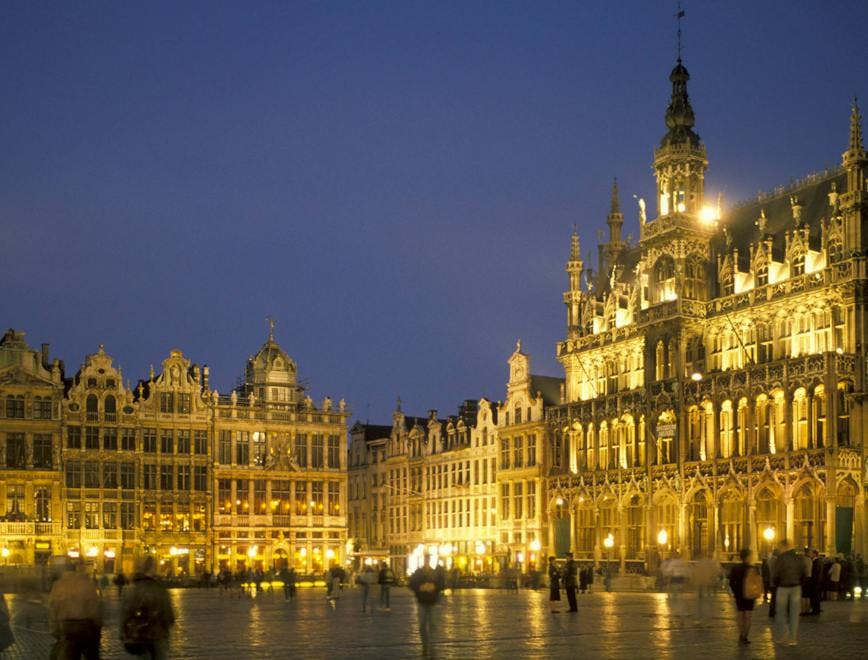 bruxelles,gothic,grand place,heritage,landmark,light,lighting,pl downtown city building urban town architecture person human