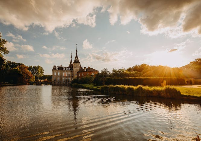 outdoors castle architecture building water nature fort flare light moat