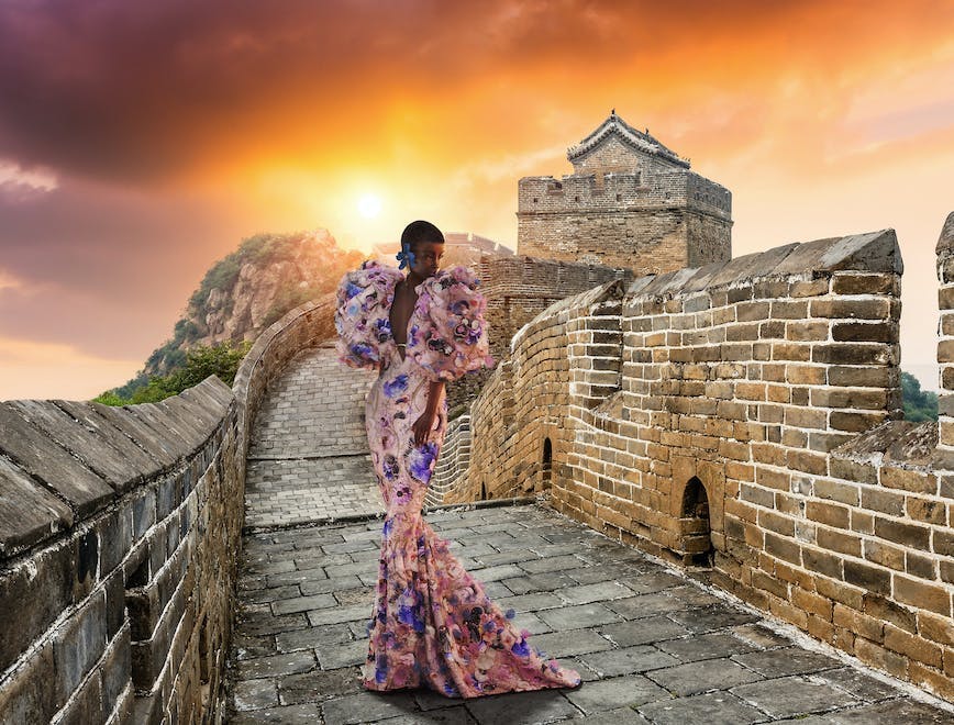 clothing apparel walkway path flagstone evening dress robe gown fashion sidewalk