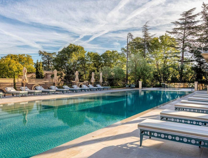 resort hotel building pool water