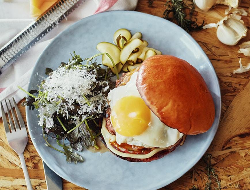 fork cutlery burger food bread egg breakfast