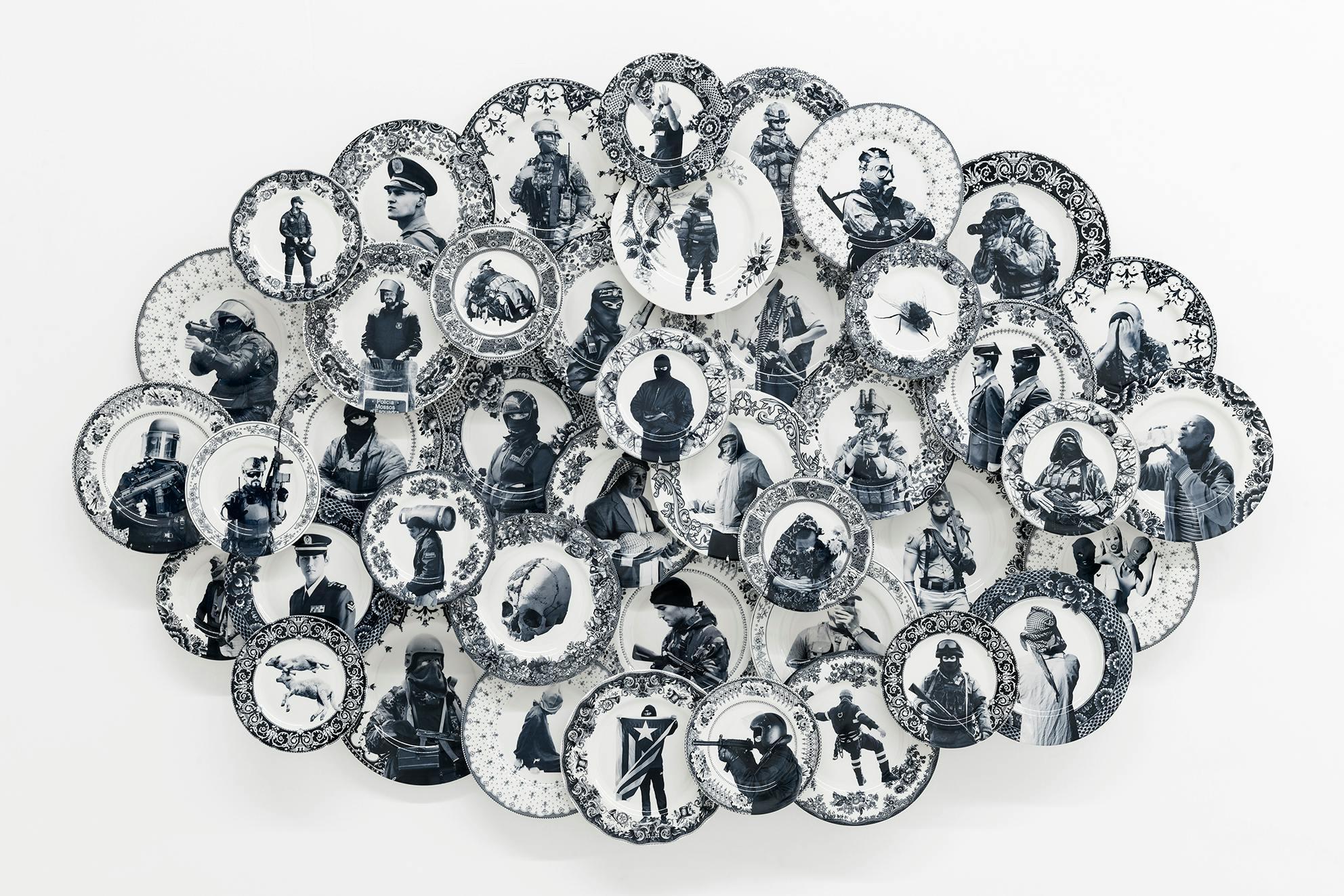 Ani Molnar Gallery, Carlos Aires Telediario I, 2019, Porcelain glassed plates, forex, magnets, 190 x 125 x 13 cm, Series of 3 unique pieces 1 A.P.