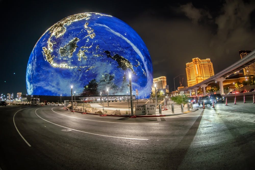 msg,entertainment,exterior,spherical,screen,united states,illustrative,led,arena,building,building exterior,art installation,exosphere,basketball,venetian,music,sphere,entertainment venue,nobody,2023 las vegas,light show,architecture,editorial,sky,venetian resort,nevada,resort area,display,recreation,2023,equipment,structure,you too,blue,lighting debut,closeup,light,earth,may 31,msg sphere,illuminated,paradise,madison square garden,las vegas strip,no people,street photography sphere road city freeway building urban metropolis car outer space planet