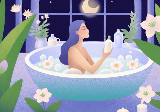 adult female person woman bathing tub bathtub plant candle face