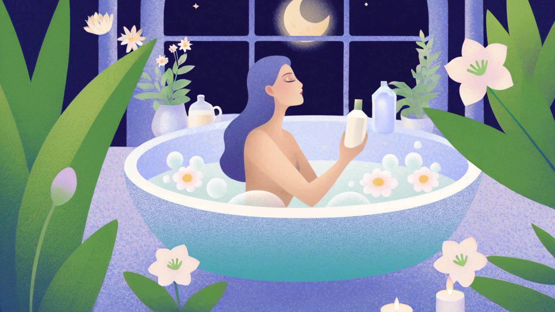 adult female person woman bathing tub bathtub plant candle face