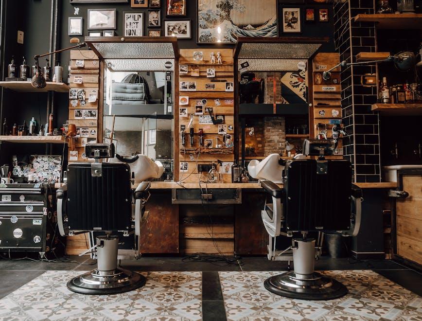 indoors barbershop chair furniture cup person